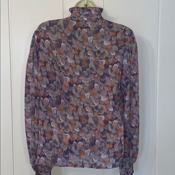 Vtg 70s Alexandria ruffled neck polyester blouse - Picture 6 of 8